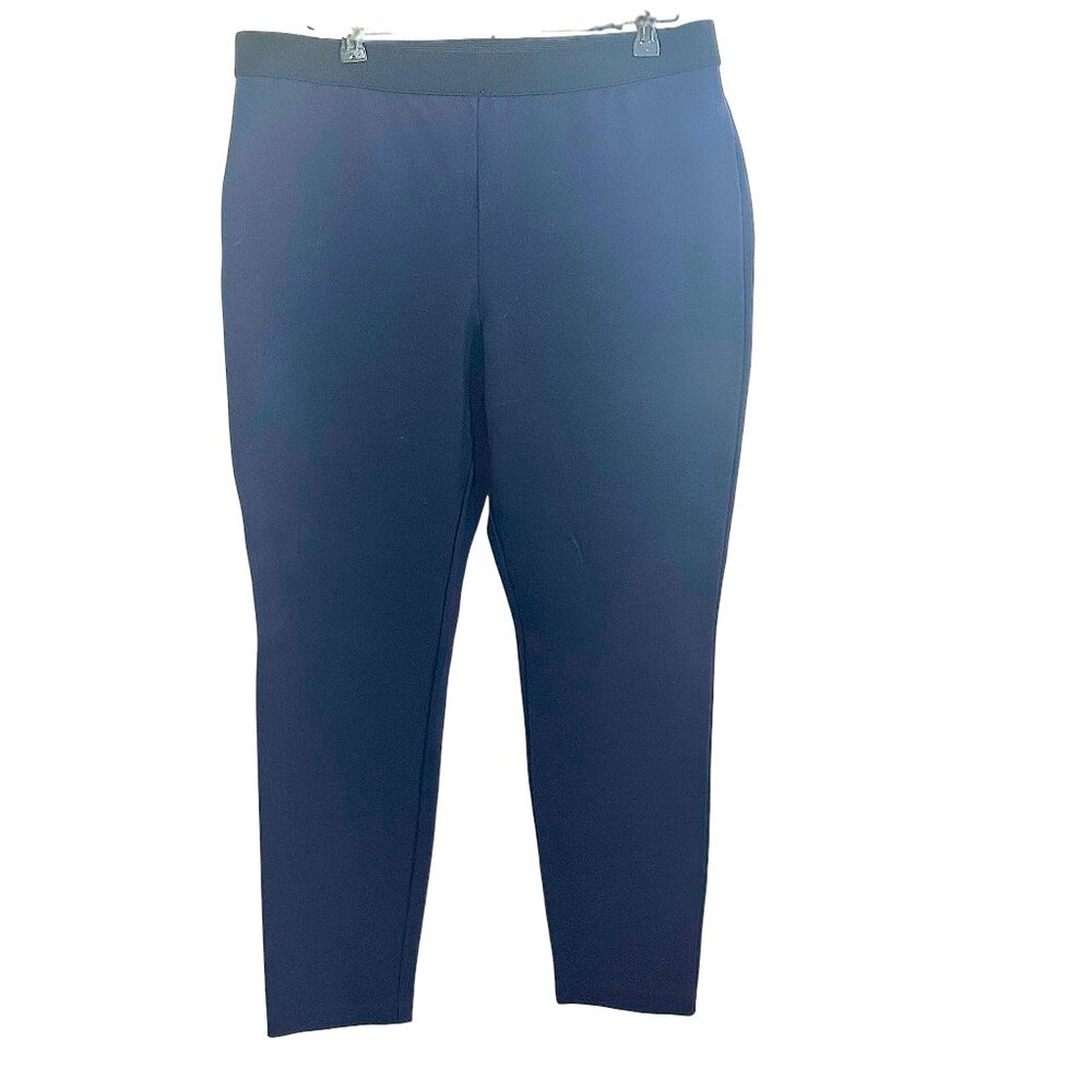 Talbots SoHo Ankle Pants, Navy Blue with Black Stretch Waistband, Size 14 Petite